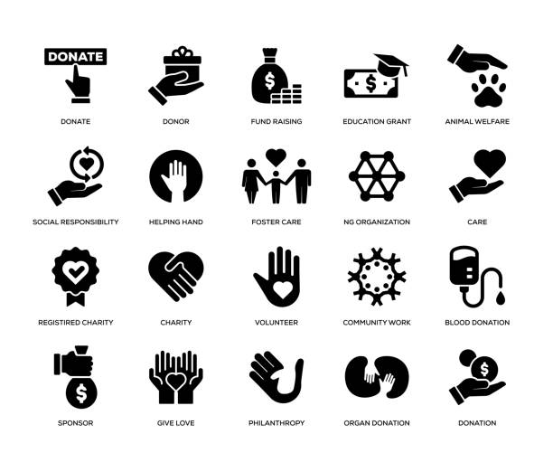 charity und spende icon set - ehrenamt stock-grafiken, -clipart, -cartoons und -symbole