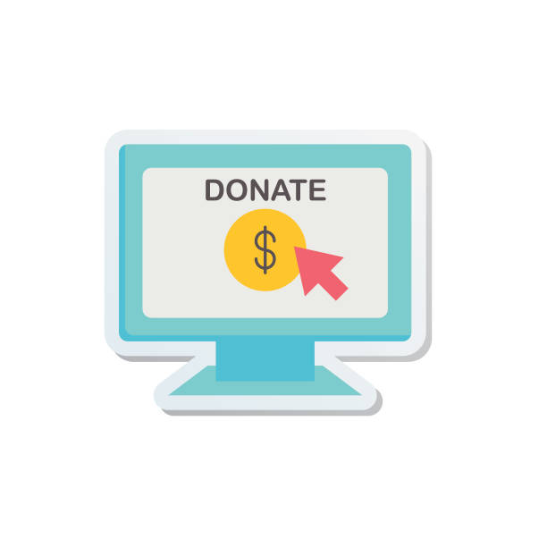 ilustraciones, imágenes clip art, dibujos animados e iconos de stock de pegatina de icono de caridad y donación - giving tuesday