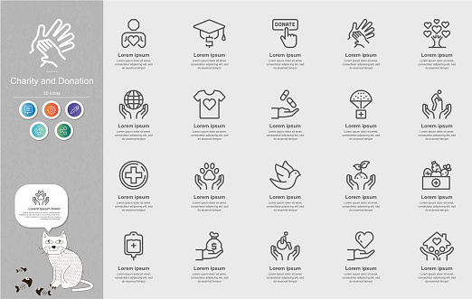 Charity and Donation Line Icons Content Infographic