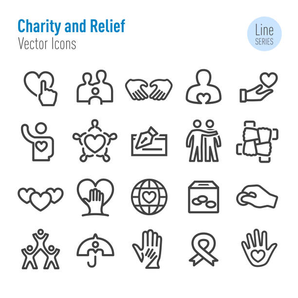 bildbanksillustrationer, clip art samt tecknat material och ikoner med välgörenhet och relief ikoner-vector line series - line icons set community