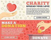 Charity, donation flat illustration concepts set. Flat design concepts for web banners, web sites, printed materials, infographics. Creative vector illustration