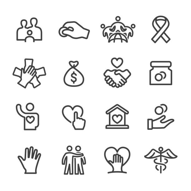 bildbanksillustrationer, clip art samt tecknat material och ikoner med välgörenhet ikonuppsättning - line serien - line icons set community