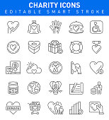 Charity Icons with heart, helping hand,shopping symbols
