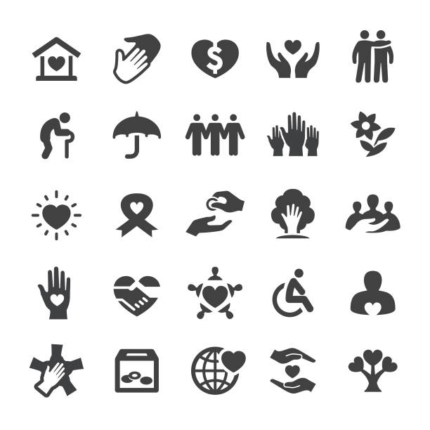 ilustraciones, imágenes clip art, dibujos animados e iconos de stock de iconos de caridad - smart series - community