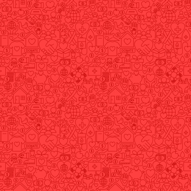 Charity Red Line Seamless Pattern Charity Red Line Seamless Pattern. Vector Illustration of Outline Tileable Background. aids stock illustrations