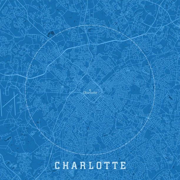 Charlotte NC City Vector Road Map Blue Text vector art illustration
