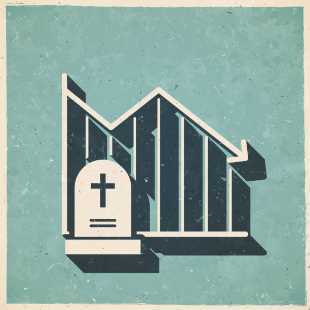 ilustrações de stock, clip art, desenhos animados e ícones de chart of decreased mortality. icon in retro vintage style - old textured paper - covid cemiterio