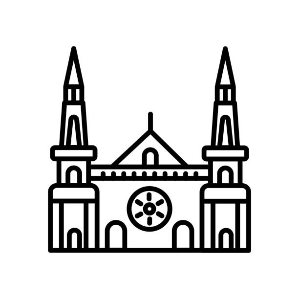 illustrations, cliparts, dessins animés et icônes de icône de la cathédrale de chartres vector isolé sur fond blanc, signe de cathédrale de chartres, ligne ou signe linéaire, conception des éléments dans le style de contour - reims
