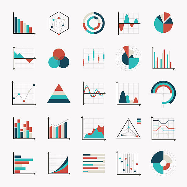 차트 및 다이어그램 및 그래프 평편 아이콘 - 2015년 stock illustrations