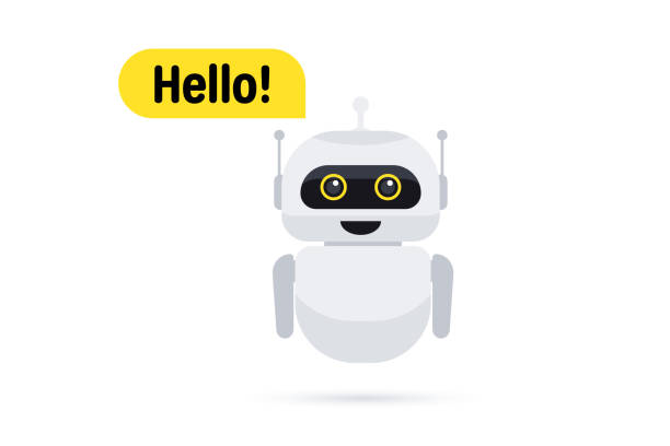 chat-bot im smartphone. chat-messenger-symbol. support- oder servicesymbol. support-service-bot sagen benutzer hallo. chatbot grüßt. online-beratung. kundendienst, support, support, call center - robot stock-grafiken, -clipart, -cartoons und -symbole