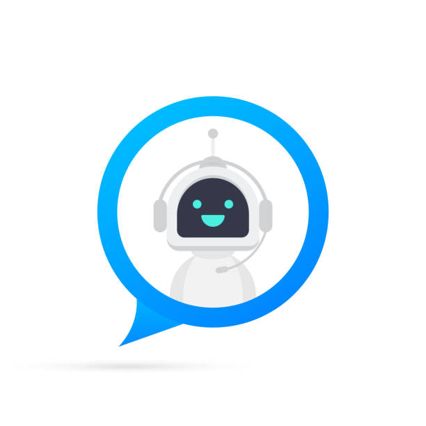 Chat Bot Using Laptop Computer, Robot Virtual Assistance Of Website Or Mobile Applications. Voice support service bot. Online support bot. Vector illustration. Chat Bot Using Laptop Computer, Robot Virtual Assistance Of Website Or Mobile Applications. Voice support service bot. Online support bot. Vector stock illustration. chatbot stock illustrations
