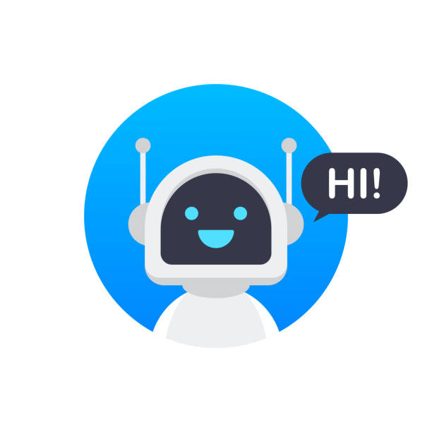 Chat Bot Using Laptop Computer, Robot Virtual Assistance Of Website Or Mobile Applications. Voice support service bot. Online support bot. Vector illustration. Chat Bot Using Laptop Computer, Robot Virtual Assistance Of Website Or Mobile Applications. Voice support service bot. Online support bot. Vector illustration robot stock illustrations