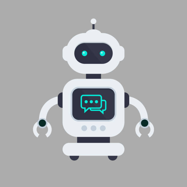 chatbot in vektor-illustration - robot stock-grafiken, -clipart, -cartoons und -symbole