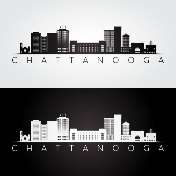 Chattanooga, Tennessee skyline and landmarks silhouette, black and white design, vector illustration.  chattanooga stock illustrations