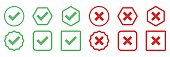 istock Check and wrong marks Icon Set, Tick and cross marks, Accepted,Rejected, Approved,Disapproved, Yes,No, Right,Wrong, Green,Red, Correct,False, Ok,Not Ok - vector mark symbols in green and red. 1418655669