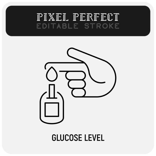 Check glucose level. Glucometer thin line icon. Self care during diabetes. Medical equipment. Pixel perfect, editable stroke. Vector illustration. vector art illustration