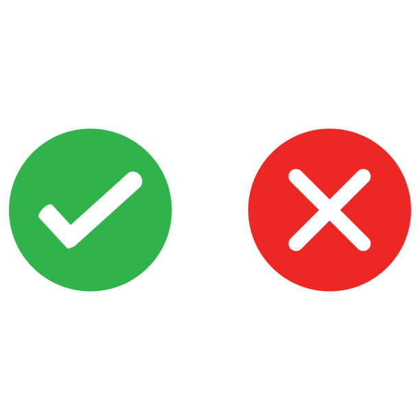 Check mark and wrong mark round icon Check mark and wrong mark round icon mixed breed dog stock illustrations