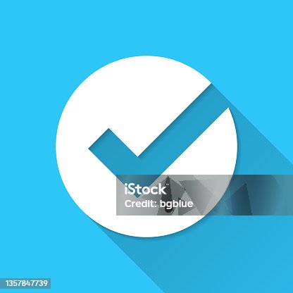 istock Check mark. Icon on blue background - Flat Design with Long Shadow 1357847739
