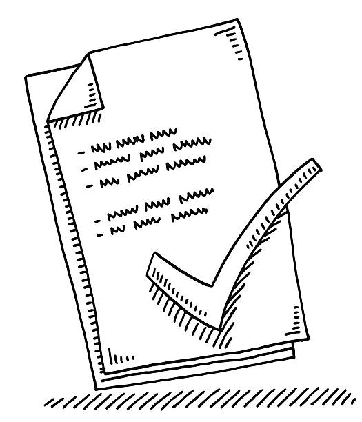 Check Mark Paper Sheet Drawing Hand-drawn vector drawing of a Check Mark and a Paper Sheet. Black-and-White sketch on a transparent background (.eps-file). Included files are EPS (v10) and Hi-Res JPG. paper drawings stock illustrations