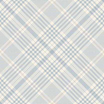 Check plaid pattern glen in blue and beige. Seamless diagonal soft cashmere tweed illustration vector for dress, skirt, blanket, throw, other modern spring autumn winter fashion textile design.