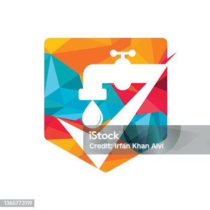 istock Check plumbing logo template illustration. Water faucet with check tick logo symbol vector icon illustration. 1365773119