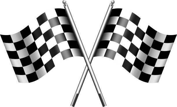 Checkered, Chequered Flags Finish Flag Two black and white crossed racing check race flag stock illustrations