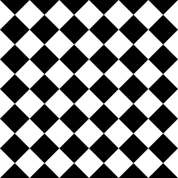 Checkered seamless background pattern of squares in diagonal arrangement Checkered seamless background pattern of squares in diagonal arrangement. Black and white chess desk theme. Simple flat geometric and abstract vector illustration. chess backgrounds stock illustrations