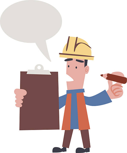Checking Engineer Checking with Speech Balloon construction worker safety checklist stock illustrations