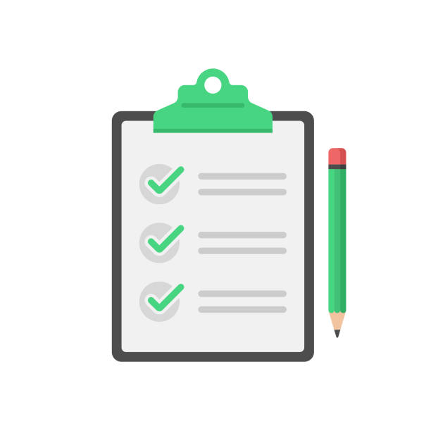 Checklist, Clipboard and Pencil Icon Flat Design on White Background. Scalable to any size. Vector Illustration EPS 10 File. scientific experiment illustrations stock illustrations