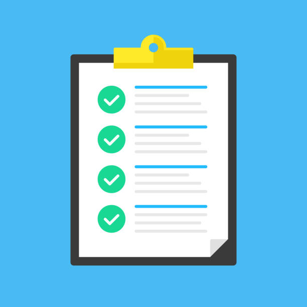 Checklist. Clipboard with green check marks. Green ticks. Survey, form, test, quiz, tasks complete, job done concepts. Document and checkmarks. Flat design. Vector illustration Checklist. Clipboard with green check marks. Green ticks. Survey, form, test, quiz, tasks complete, job done concepts. Document and checkmarks. Flat design. Vector illustration quality illustrations stock illustrations