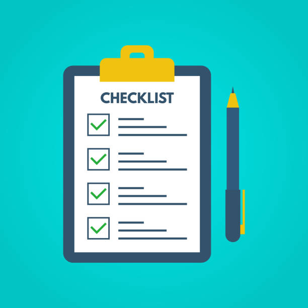 Checklist with tick marks in a flat style. Questionnaire on a clipboard paper. Successful completion of business tasks. Checklist, tasks, to-do list, survey, exam concepts. Vector illustration Checklist with tick marks in a flat style. Questionnaire on a clipboard paper. Successful completion of business tasks. Checklist, tasks, to-do list, survey, exam concepts. Vector illustration. checklist stock illustrations