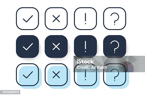 istock Checkmark, cross, question mark, exclamation point, thin line vector signs 1370082913