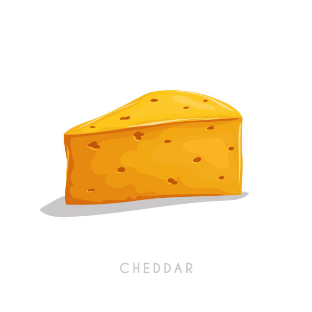 Cheddar cheese piece. Cartoon flat style cheese segment. Fresh diary product. Vector illustration single icon isolated on white background. Cheddar cheese piece. Cartoon flat style cheese segment. Fresh diary product. Vector illustration single icon isolated on white background. cheddar cheese stock illustrations