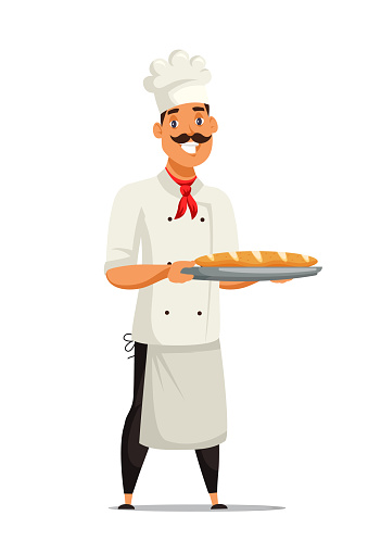 Cheerful baker flat vector illustration