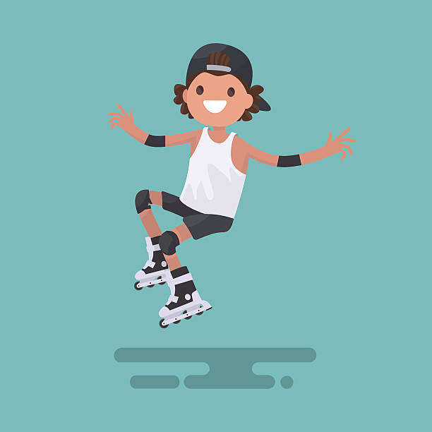 stockillustraties, clipart, cartoons en iconen met cheerful boy riding on roller skates. vector illustration - manga boy action