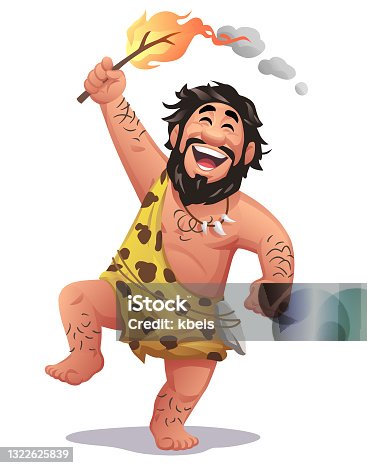 istock Cheerful Caveman With A Burning Branch 1322625839