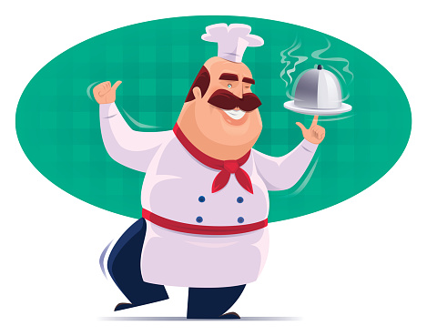 cheerful chef with disk of food