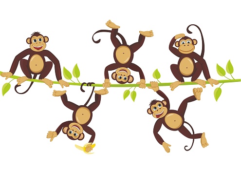 Cheerful monkeys frolic on a vine Cheerful monkeys frolic on a vine