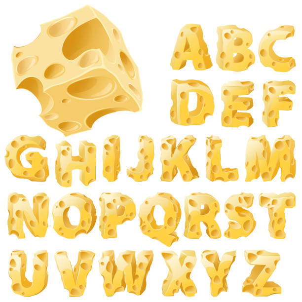 Cheese letters set. Cheese full letters set. Vector typeface alphabet. cheese borders stock illustrations