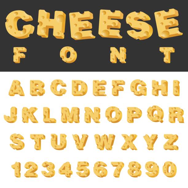 Cheese slice isolated letters and numbers latin font. Yummy food snack typeset alphabet collection. Cheese slice isolated letters and numbers latin font. Yummy food snack typeset alphabet collection. cheese stock illustrations