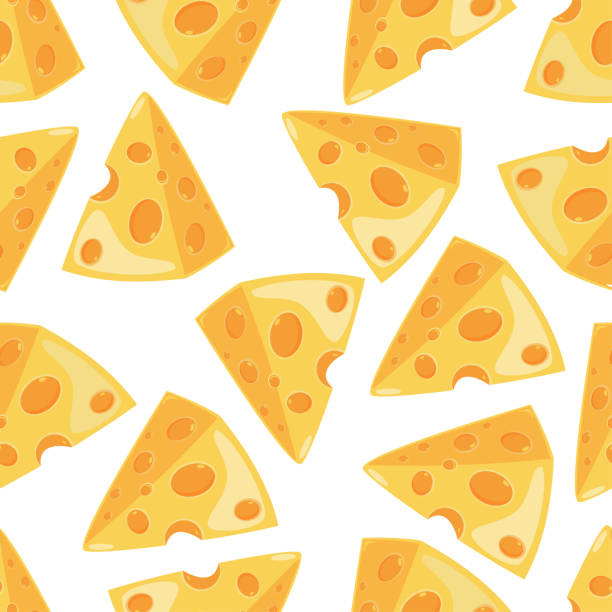 Cheese slice vector seamless pattern on a white background for wallpaper, wrapping, packing, and backdrop. Cheese slice seamless pattern. Vector background. cheese designs stock illustrations