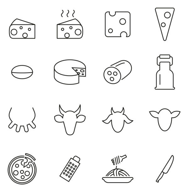 Cheese Type Icons Thin Line Vector Illustration Set This image is a vector illustration and can be scaled to any size without loss of resolution. cheese icons stock illustrations