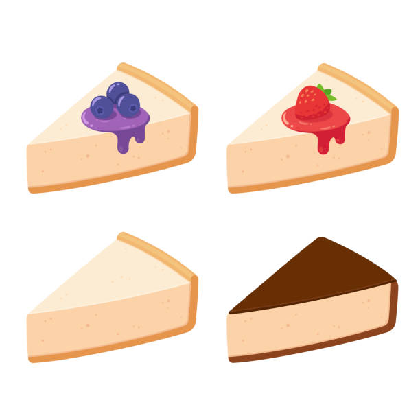 ilustrações de stock, clip art, desenhos animados e ícones de cheesecake slices set - serving a slice of cake