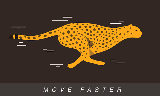 Cheetah running faster, side view, flat design, vector