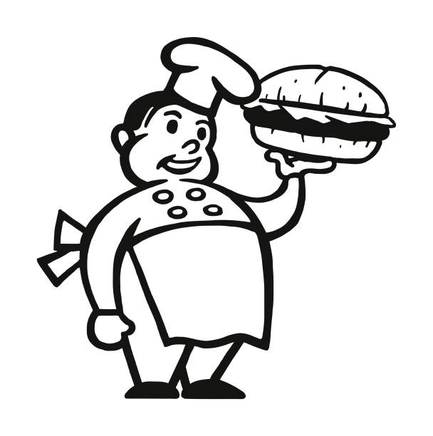 illustrations, cliparts, dessins animés et icônes de chef tenant un hamburger - eating burger