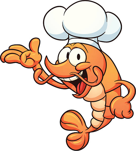 illustrazioni stock, clip art, cartoni animati e icone di tendenza di chef gamberi - gamberi