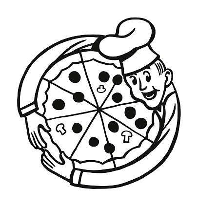 Chef with Arms Around a Pizza