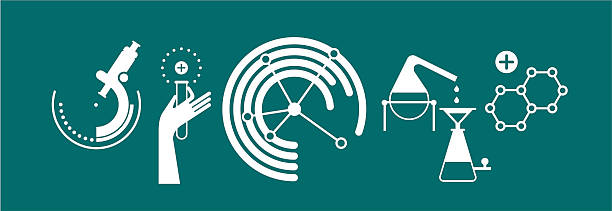 Chemistry icons in white on a green background Symbols of chemistry ZIP includes large JPG (CMYK), PNG with transparent background. laboratory silhouettes stock illustrations