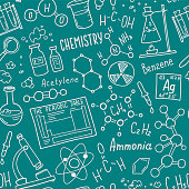 istock Chemistry symbols icon set. Science subject doodle design. Education and study concept. Back to school sketchy background for notebook, not pad, sketchbook. 1370595667