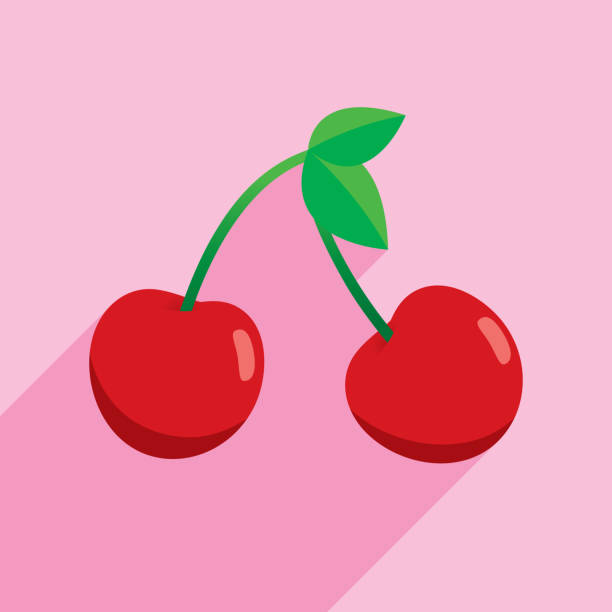 Cherries Icon Flat Vector illustration of cherries against a pink background in flat style. cherry stock illustrations